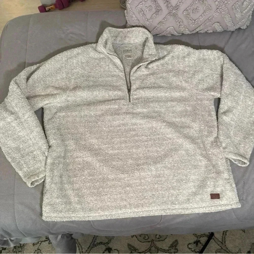 L.L. Bean men’s grey & beige light striped Sherpa fleece 1/4 zip pullover sz: 2X